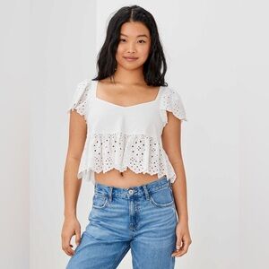 5 for $25 American Eagle Ruffle Sleeve‎ Babydoll Top White Size Small